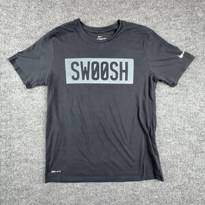 Nike Shirt Mens Large Black Swoosh Graphic Dri-Fit Training Sports Tee